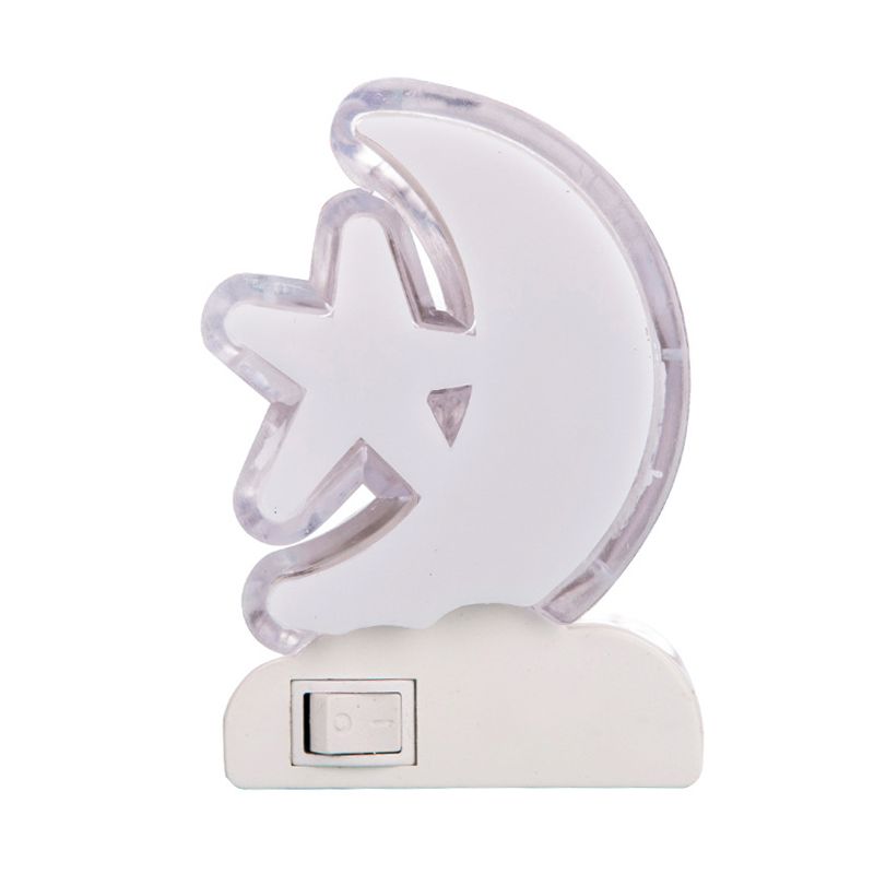 Crescent and Star Plug in Wall Light Cartoon Plastic Kids Bedside LED Night Lamp in White