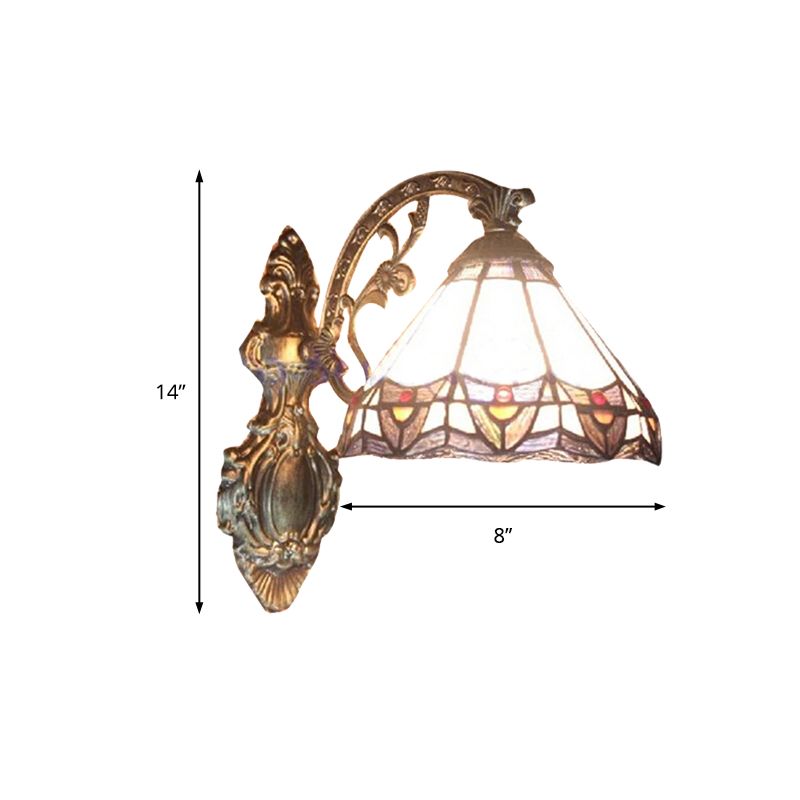 Cone Wall Mount Light Stained Glass 1 Light Tiffany Indoor Wall Sconce Light for Bedroom
