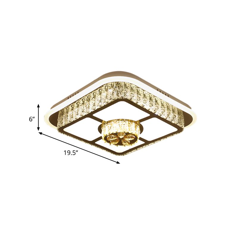 Crystal-Encrusted White Ceiling Flush Square and Round/Flower/Diamond Modernist LED Flushmount Lighting for Bedroom