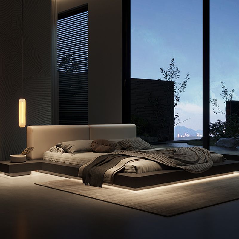 Lift Up Storage Bed Frame Mid-Century Modern Standard Bed with Upholstered Headboard