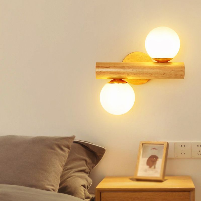 Contemporary Wood Wall Light White Glass Shaded Lighting for Hallway