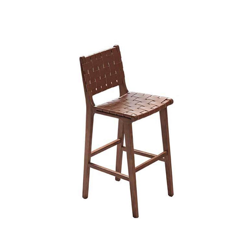 Industrial Low Back Dining Stool Solid Wood Bar Stool with Footrest