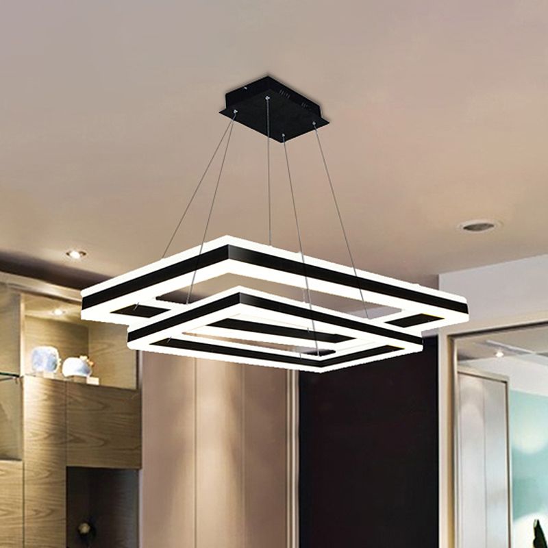 Luce del soffitto rettangolare acrilico LED moderno LED 1/2/3 light Black Candelier ciondolo in luce calda/bianca