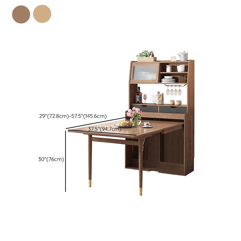 Solid Wood Frame Dining Table Rectangle Folding Dining Table with Storage