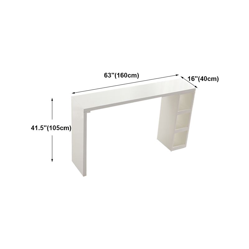 Contemporary Bar Dining Table Rectangle Wood Bar Table with Shelves in White