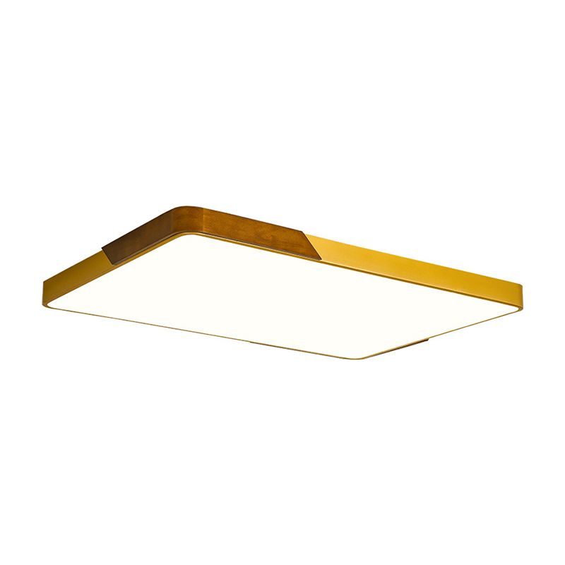 Gold Metal and Wood Flush Ceiling Mount Lamp with Square/Rectangular Acrylic Diffuser Modern LED Ceiling Flush Mount for Bedroom in Warm/White/Neutral, 16"/19.5"/25.5" W
