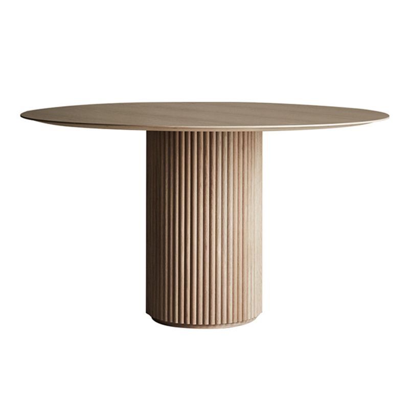 Modern Solid Wood and Stone Round Dining Table with Pedestal