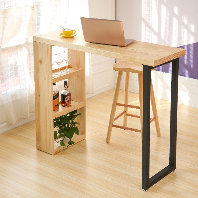Pine Wood Bistro Table with Storage Modern Pub Table for Home