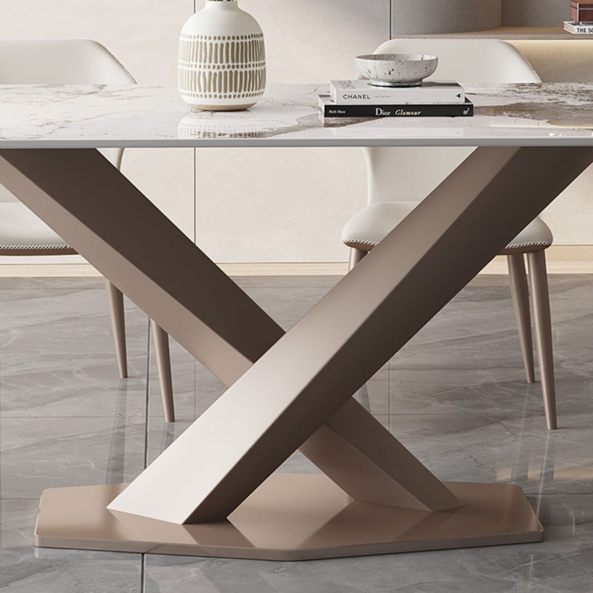 Modern Rectangle Dining Table Sintered Stone Pedestal Table for Home