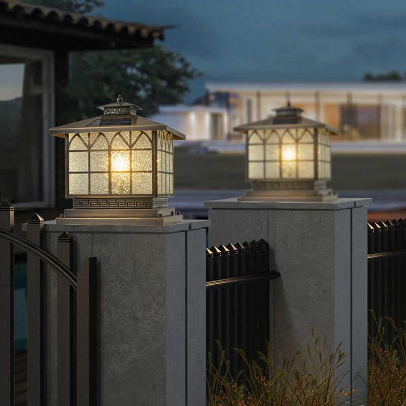 Rectangle Shape Metal Outdoor Lamp Modern Style Solar Pillar Light in Bronze