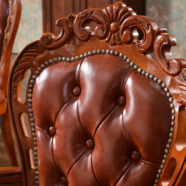 Sillones de comedor victorianos tapizados Sillones capitoné con patas de madera (juego de 2)