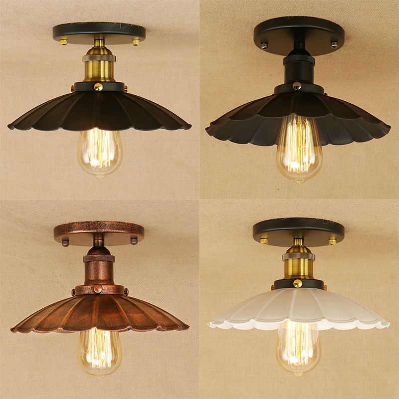 Metal Scalloped Shade Flush Mount Fixture Industrial Style 1 Light Flush Light