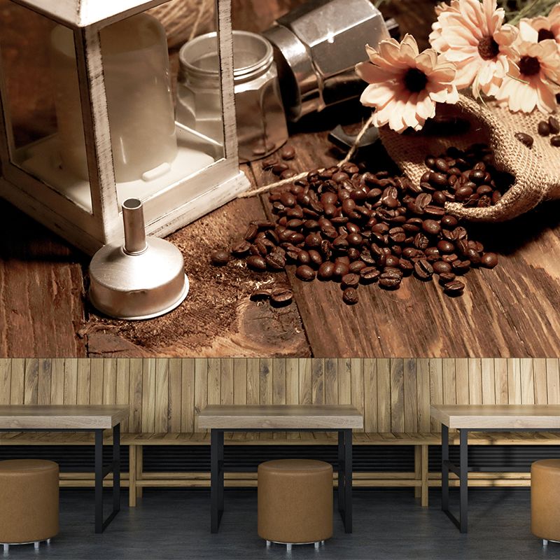 Coffee Beans Mural Eco-friendly Wallpaper Commercial Use Coffee Shop Decoration