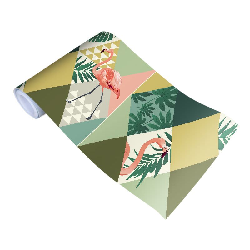 Flamingo and Tropical Plants Wallpaper Green Novelty Stick Wall Covering for Accent Wall