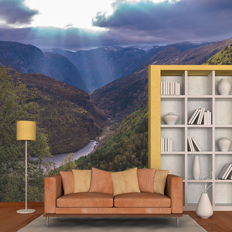 Mountain Scenery Removable Wall Mural for Sitting Room, Mildew Resistant