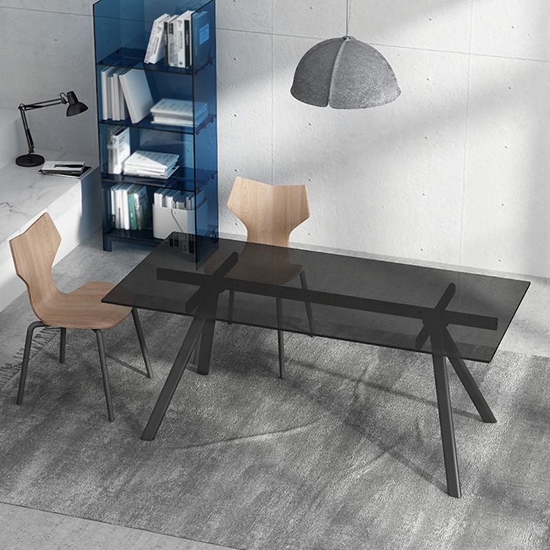 Contemporary Rectangular Glass Top Dining Table with Steel Legs