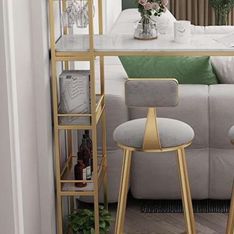 Marble Top Bar Table Contemporary Metal Frame Pub Table with Storage