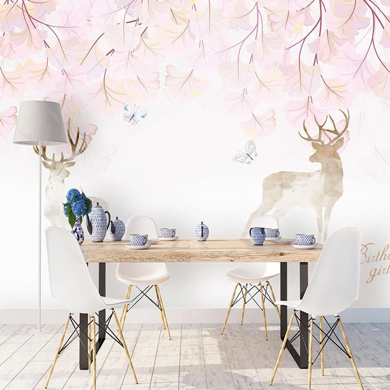 Illustration Deer and Stem Mural Extra Large Wall Art for Accent Wall, Custom Size Available