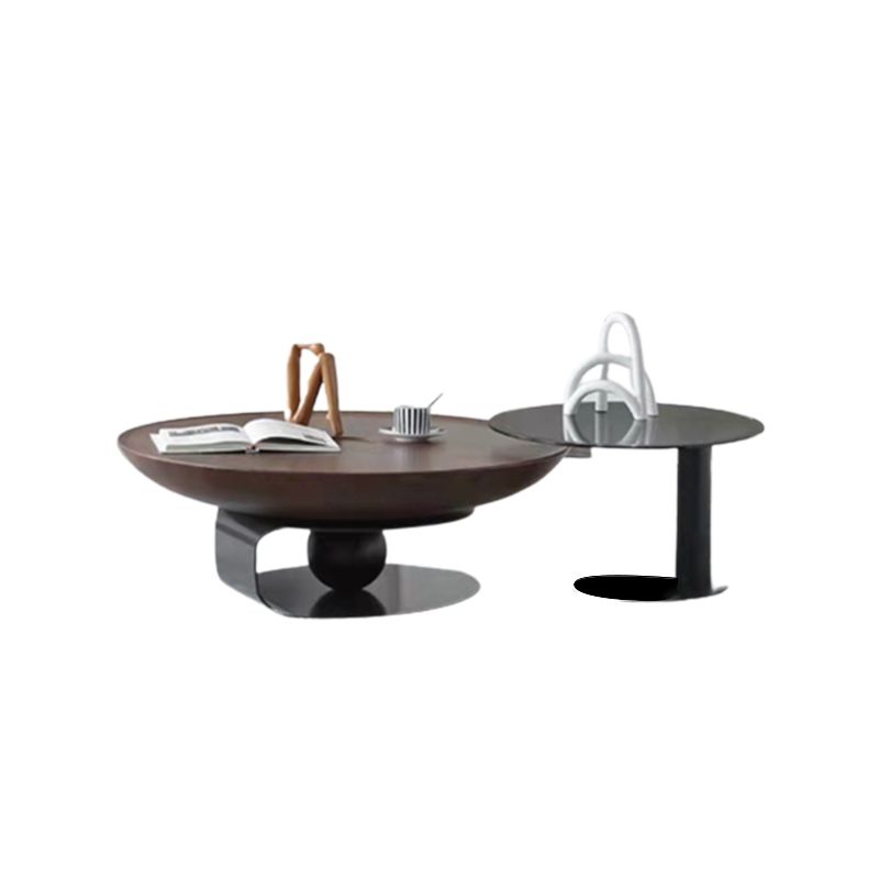 Nordic Style Cocktail Table Walnut/black Wood Round Coffee Table