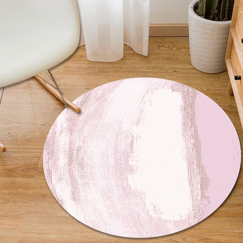 Modern Living Room Rug in Grey and Pink Abstract Painting Print Rug Polyester Anti-Slip Area Rug