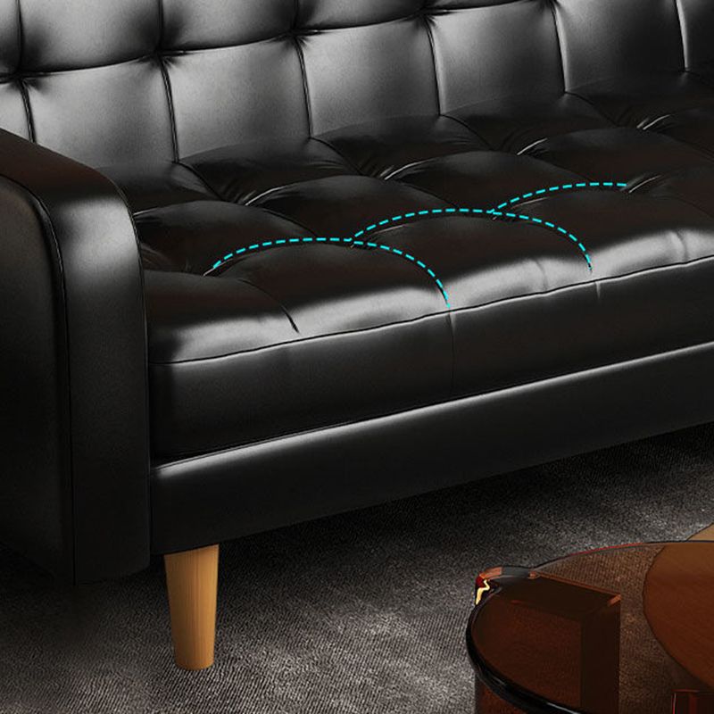 Contemporary Biscuit Back Standard Square Arm Genuine Leather Sofa