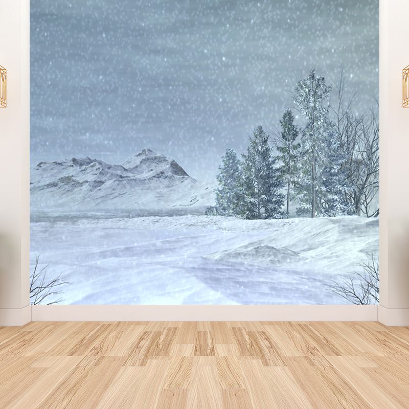 Giant Contemporary Wall Mural in White Plain Snow Scene Wall Decor, Custom Printed