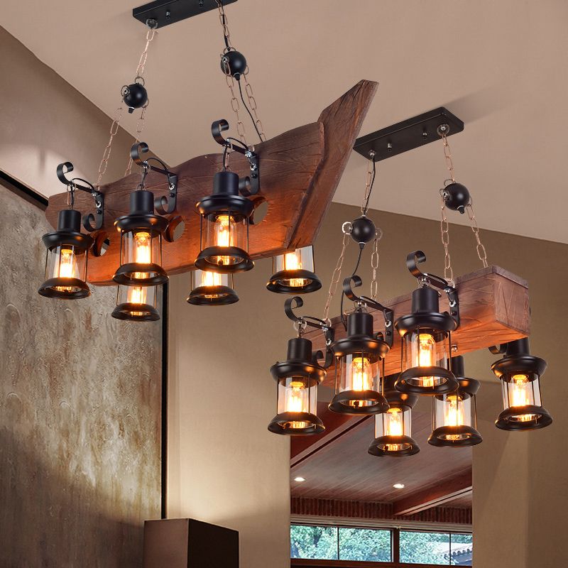 6-Lights Industrial Styl Island Pendants Wood Pendant Lights for Restaurant