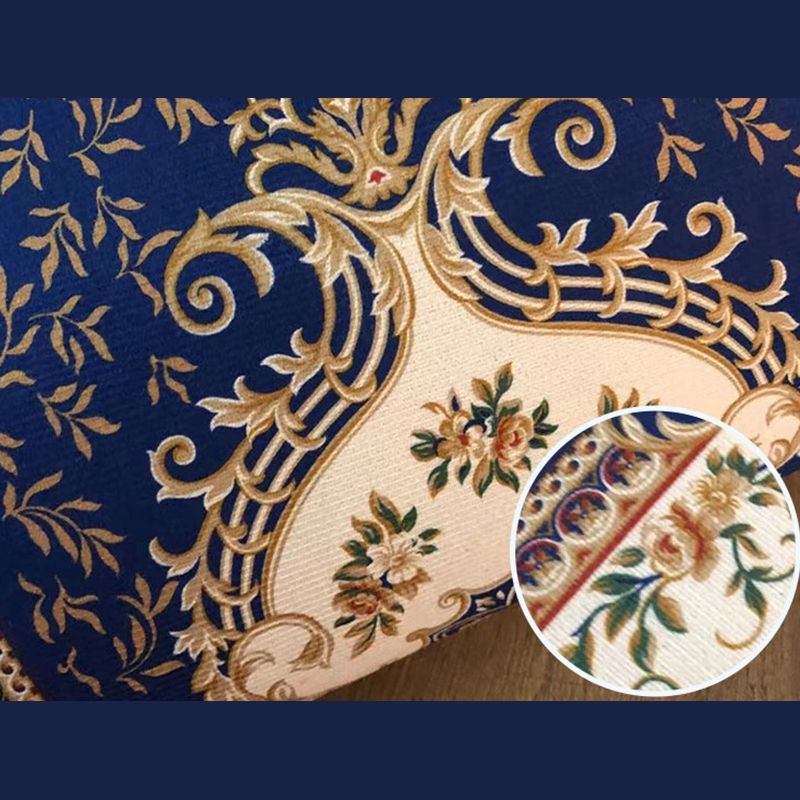 Navy Living Room Rug Modern Medallion Area Rug Polyester Washable Carpet for Home Decor