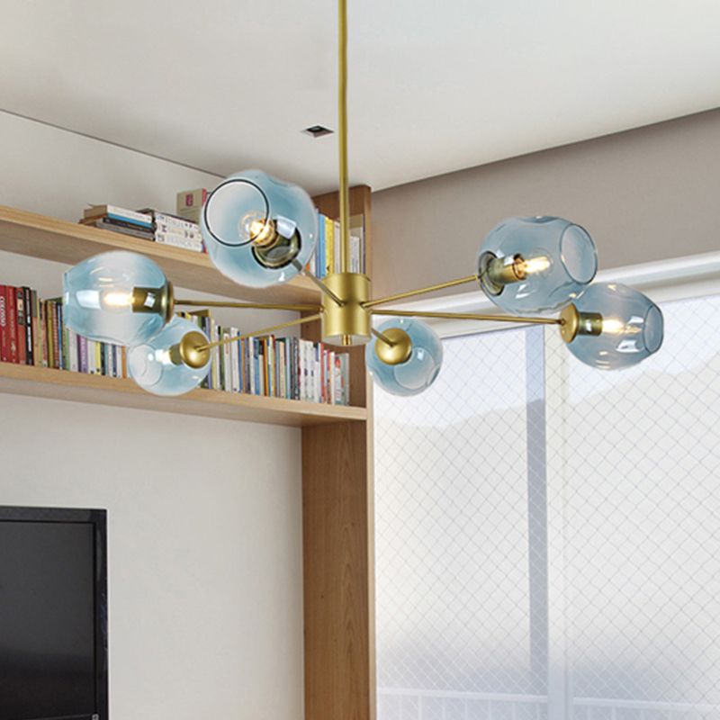 Gold Branch Chandelier Lighting Post Modern 6/8 Lights Light Blue/Clear/Amber Glass Ceiling Suspension Lamp