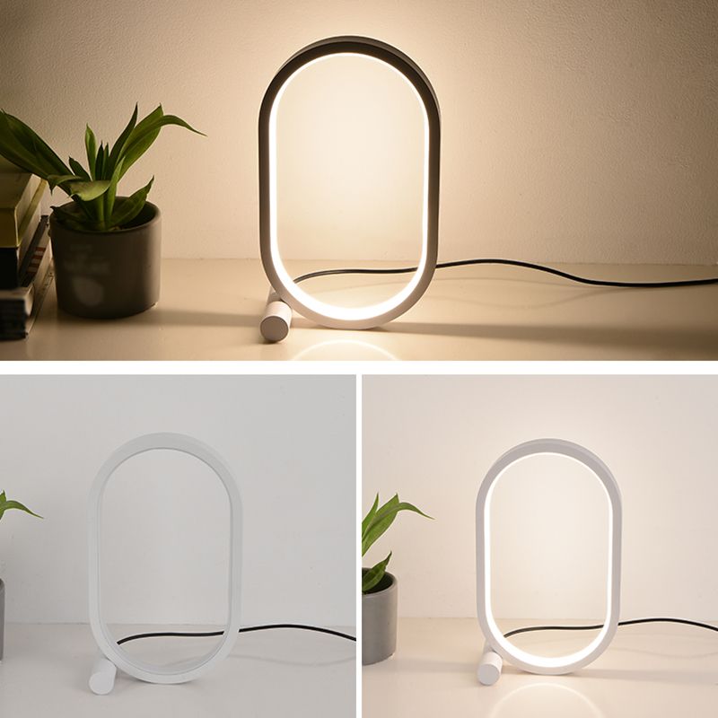 1 Light Oval Nightstand Lamp Contemporary Metal Nightstand Lamps for Bedroom