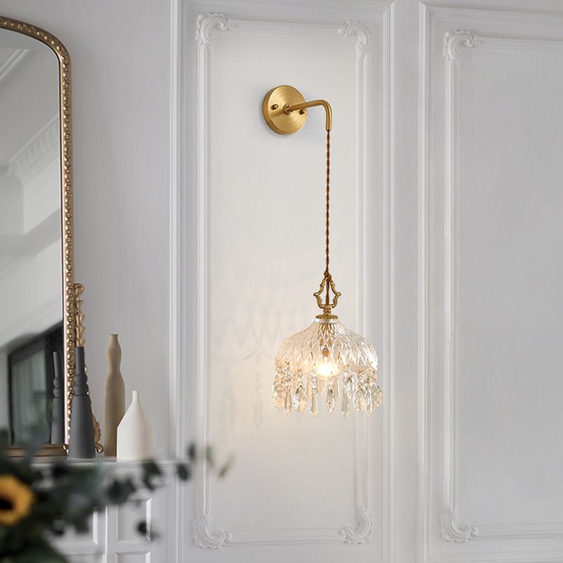 1-Light Wall Lamp Crystal Wall Mount Lamp with Glass Shade for Living Room