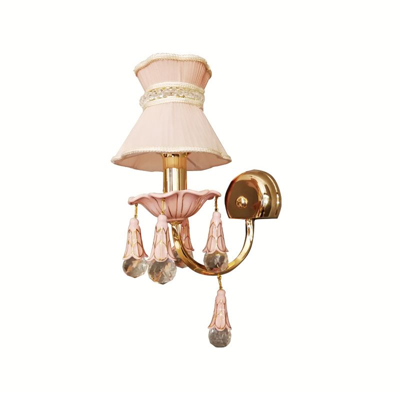 Monte parete cono Light Kids Tessuto 1-bulba lampada montata a parete rosa/blu con arredamento a orbita cristallina sfaccettata
