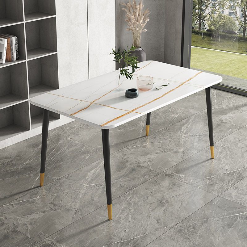 Rectangular Scandinavian Sintered Stone Dining Room Set Dining Furniture with Metallic Base
