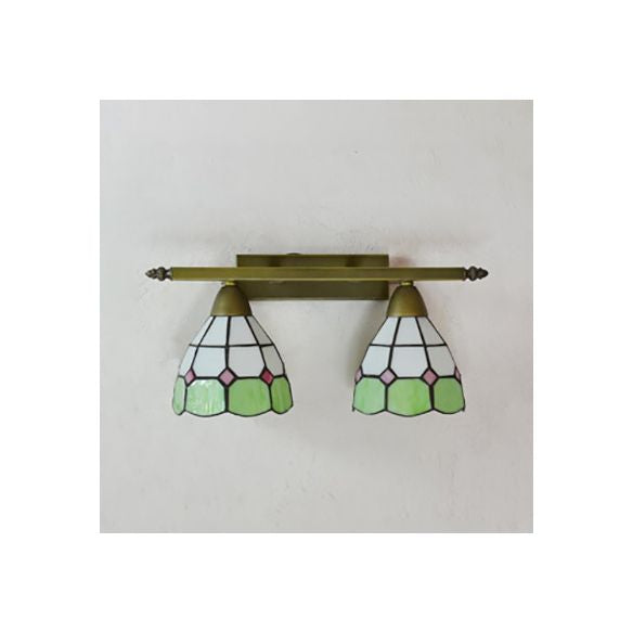 Stained Glass Domed Wall Lighting Tiffany Style 2 Heads Wall Sconce Light in Yellow/Pink/Green/Blue for Bedroom
