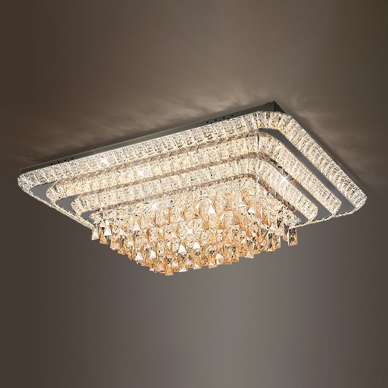 Rectangle Shaped LED Flush Mount Light Simplicity Crystal Stainless-Steel Flush Mount Ceiling Light