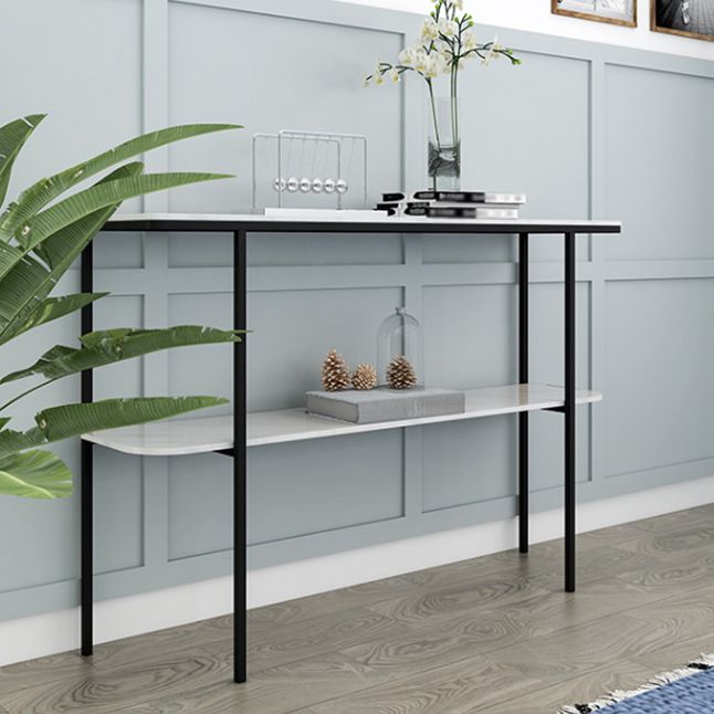 Modern Marble Console Table 12" W Rectangle 1-shelf Accent Table for Hall
