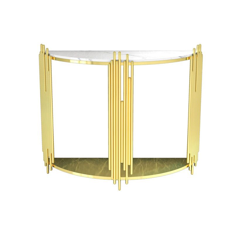 Glam Iron Floor Console Table Shelf Storage Stain Resistant Half Moon Console