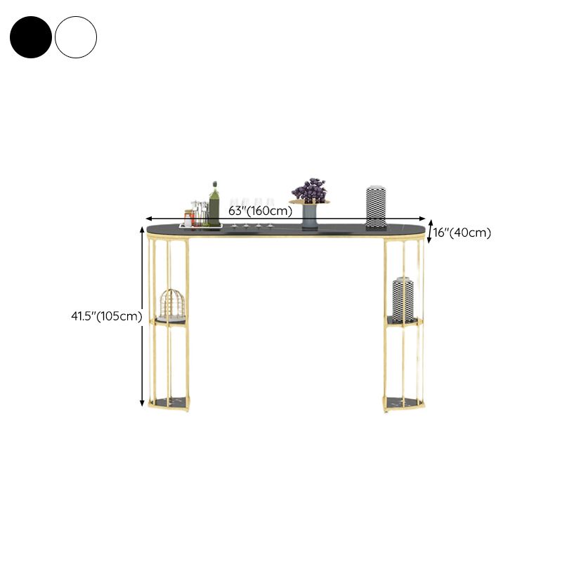 Gold Metal Pub Table Stone Top Industrial Bar Table with Storages