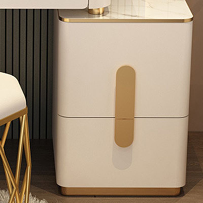 Glass Makeup Counter Bright White Vanity Tables with Storage Drawers, 15.74" Wide