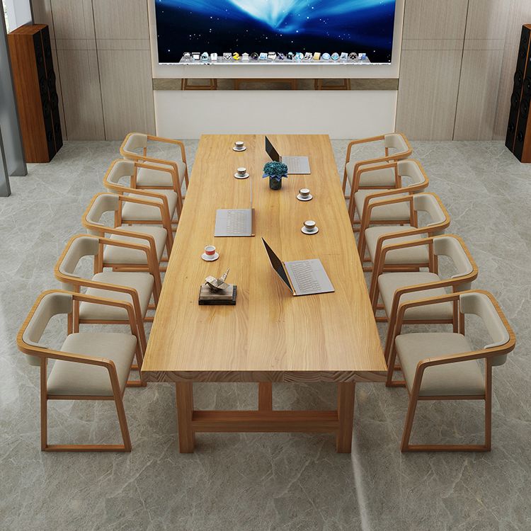 Rectangle Industrial Dining Room Table Pine Solid Wood Table with Double Pedestal