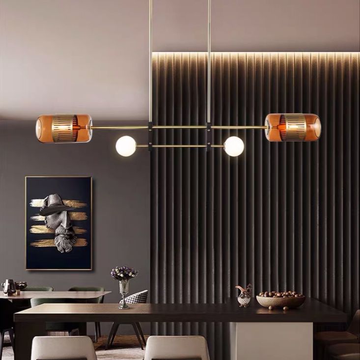 Ball and Cylinder Glass Suspension Lighting Postmodern 4-Light Island Light for Diner