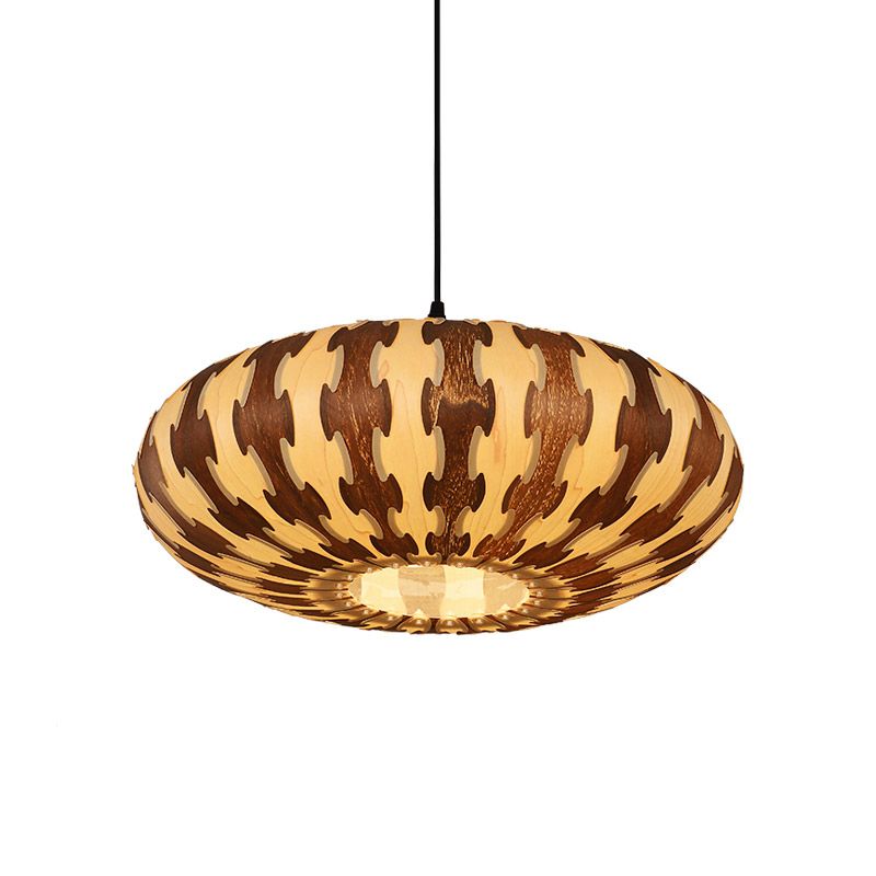 Brown Oval Lantern Ceiling Pendant Light Asia Style 1 Light Wood LED Hanging Lamp Fixture