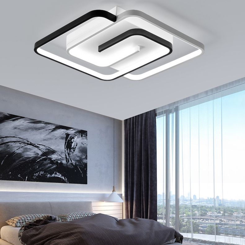 Black-White Maze Design Ceiling Fixture Minimalist Metal LED Flush Mount Light for Bedroom