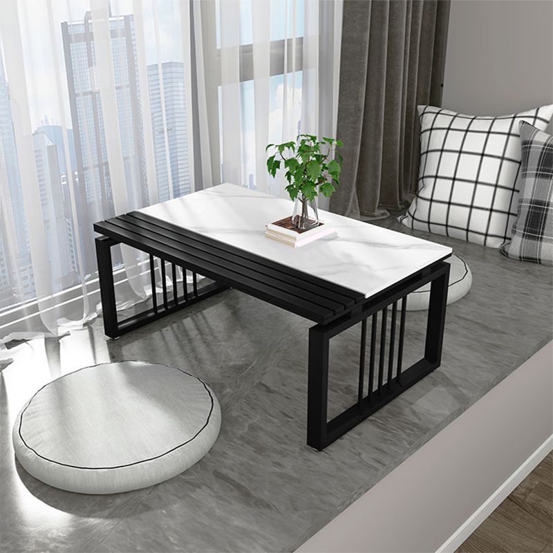 11.8" H Glam Rectangle Slate Coffee Table Steel Sled Cocktail Table