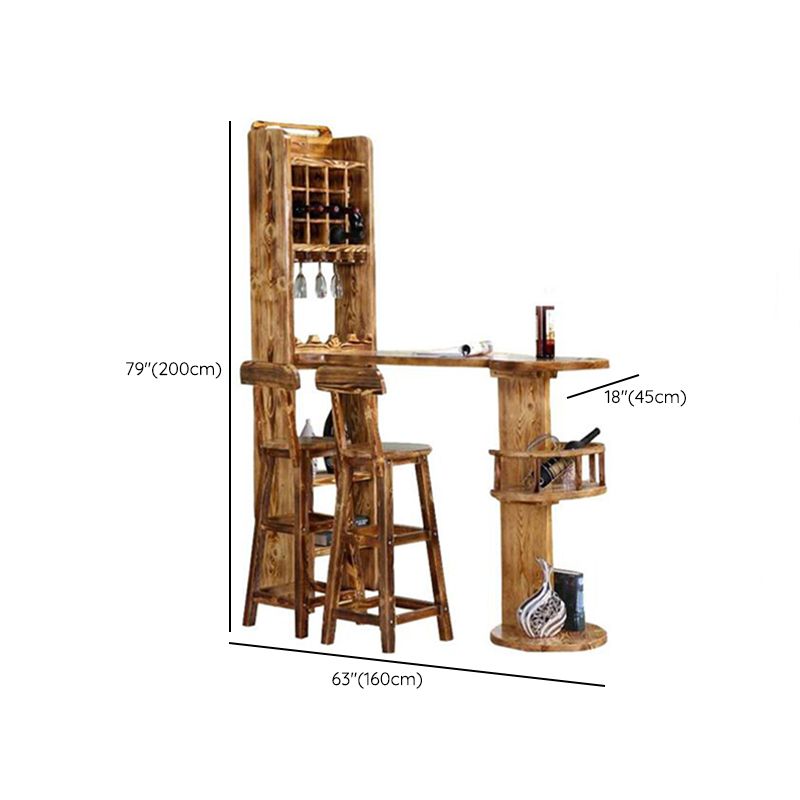 Brown Pine Wood Bistro Table with Wine Holder Pub Table for Home