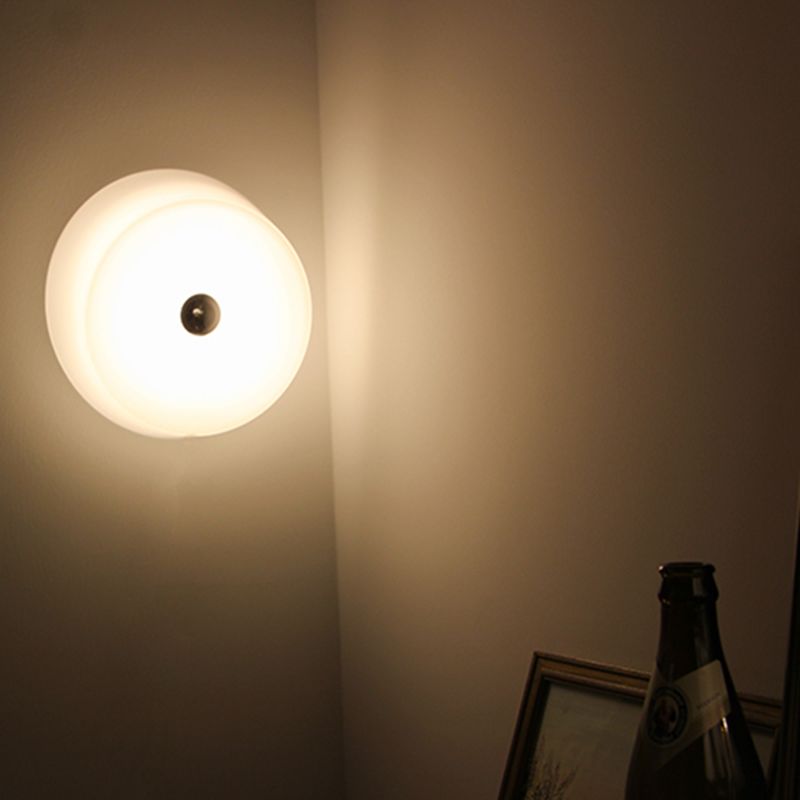 Glass Round Wall Sconce Lights Modern Style 1 Light Wall Mounted Lamps in White