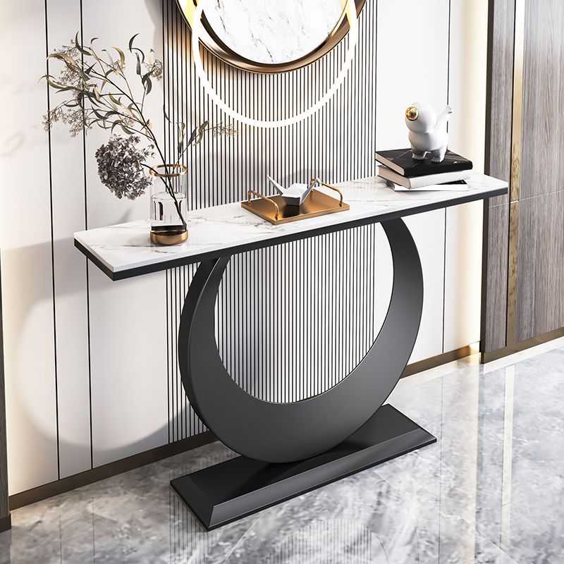 Glam Rectangle Console Table 31.5" Tall Stone Accent Table for Hall
