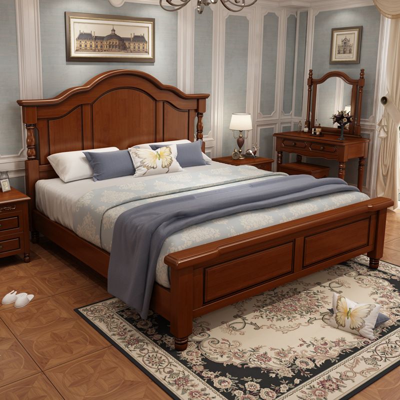 84.65 inch Wide Rustic Bed Frame Pine Wood Standard Bed with Headboard