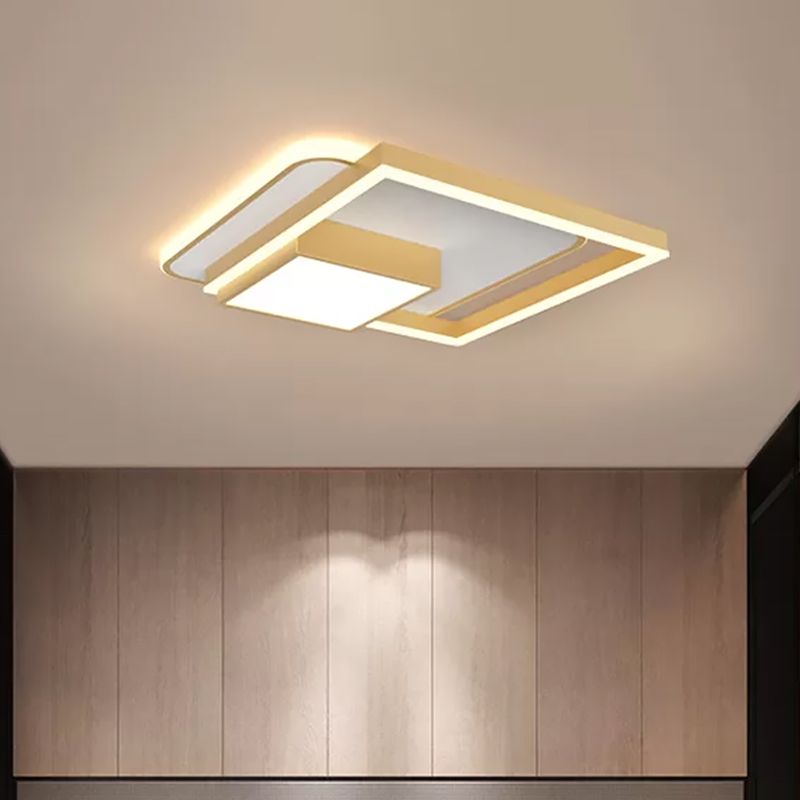 Square Bedroom Flush Mount Fixture Metal 18/21.5 Inch W LED Simplicity Flush Ceiling Light in Gold/White