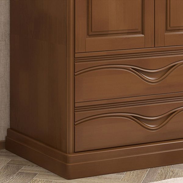 Rubberwood Armoire with Garment Rod Traditional Storage Cabinet with Drawers